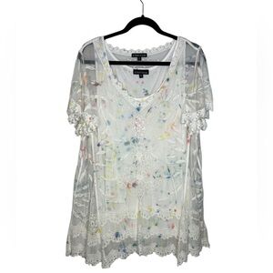 The Pyramid Collection Sheer Lace Artsy Paint Two Piece Dress Size MDL